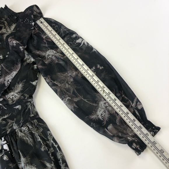 AllSaints Aislyn Evolution monochrome print ruffles moth skeleton mini dress 0 - Picture 9 of 12